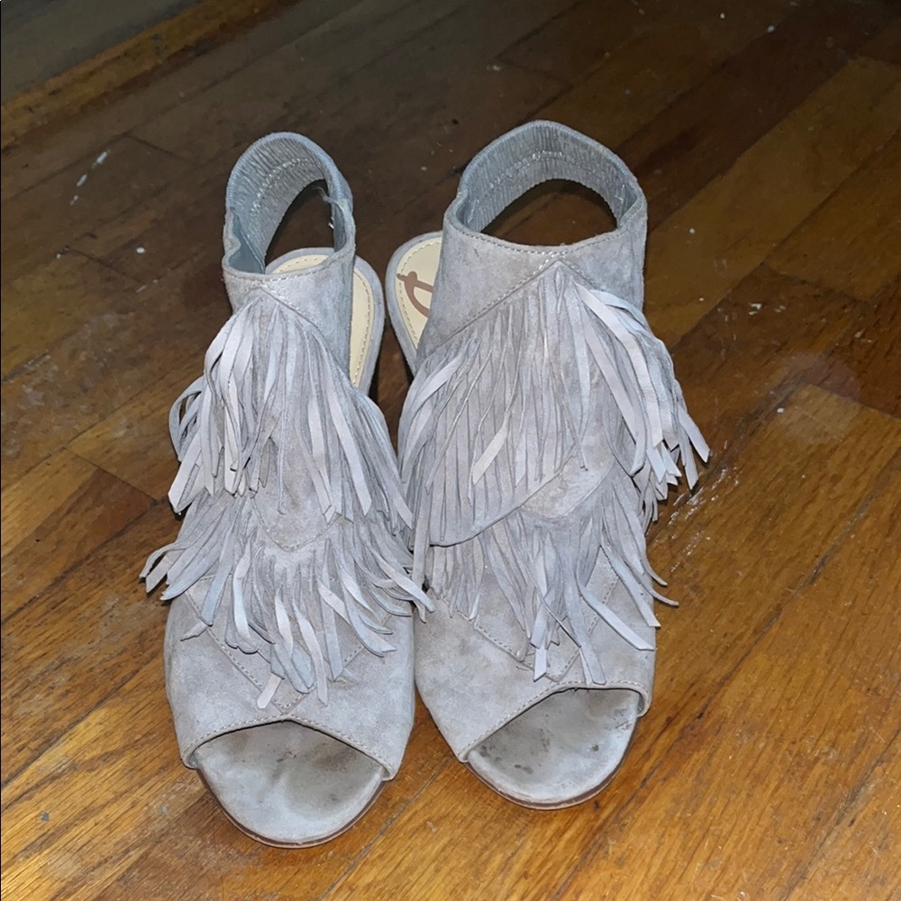 Sam Edelman Gray Fringe Sandals
